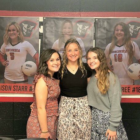 Concordia Volleyball Seniors Madison Starr, Shaelin Giersch and Hanna Acree