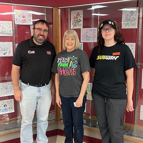 Shelby Stewart with Subway of Concordia and KNCK News & Sports Director Toby Nosker Presented Mrs. Kay Thompson with a Gift Card from Subway for Being Named the May 2024 Teacher/Staff Member of the Month