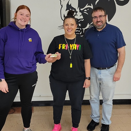 Madison Meyer with Subway of Concordia and KNCK News & Sports Director Toby Nosker Presented Mrs. Rio Brown with a Gift Card from Subway for Being Named the April 2024 Teacher/Staff Member of the Month